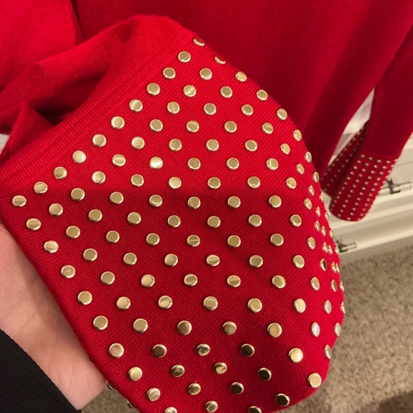 Calvin Klein Red mid length  Sleeve Studded Dress - Picture 9 of 11